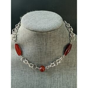 Sterling Silver Agate Gemstones Link Necklace Chunky .925 Classic Career Artisan